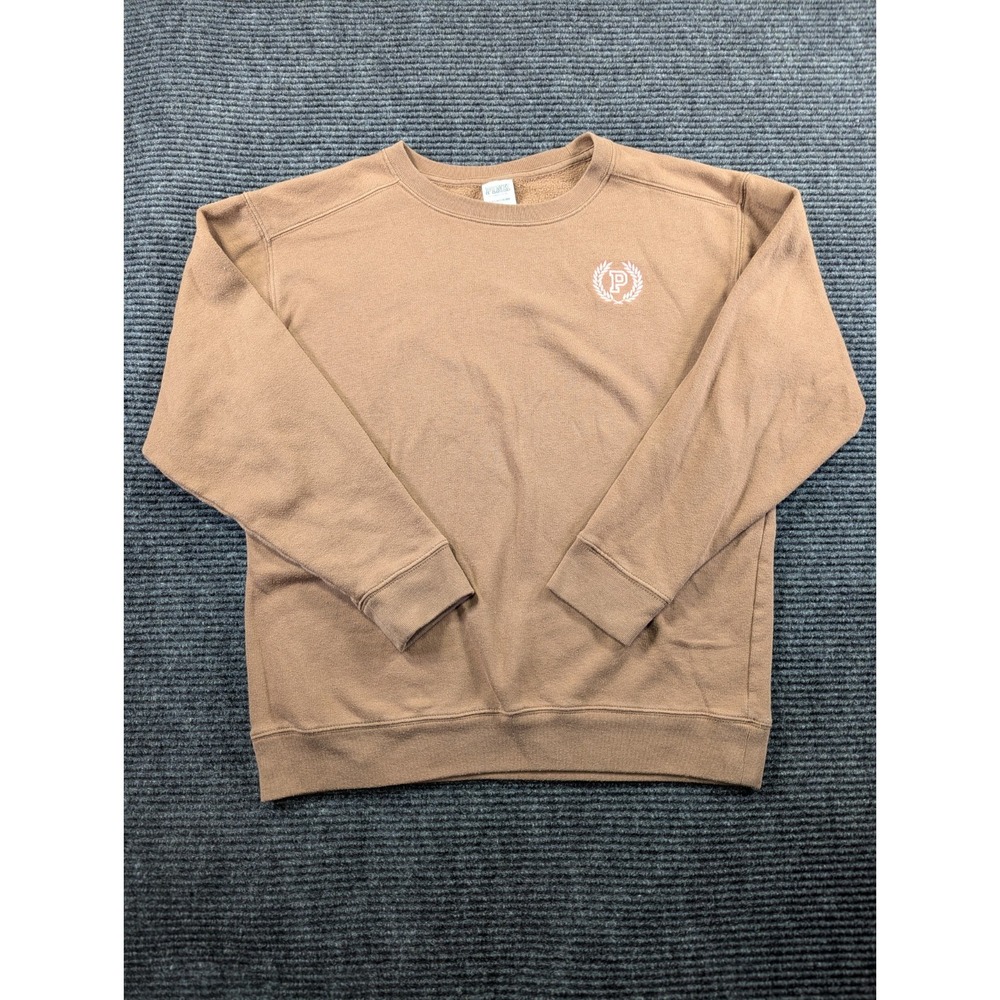 PINK By Victoria's Secret Sweatshirt Womens Small Brown Cotton Logo Fleece Lined
